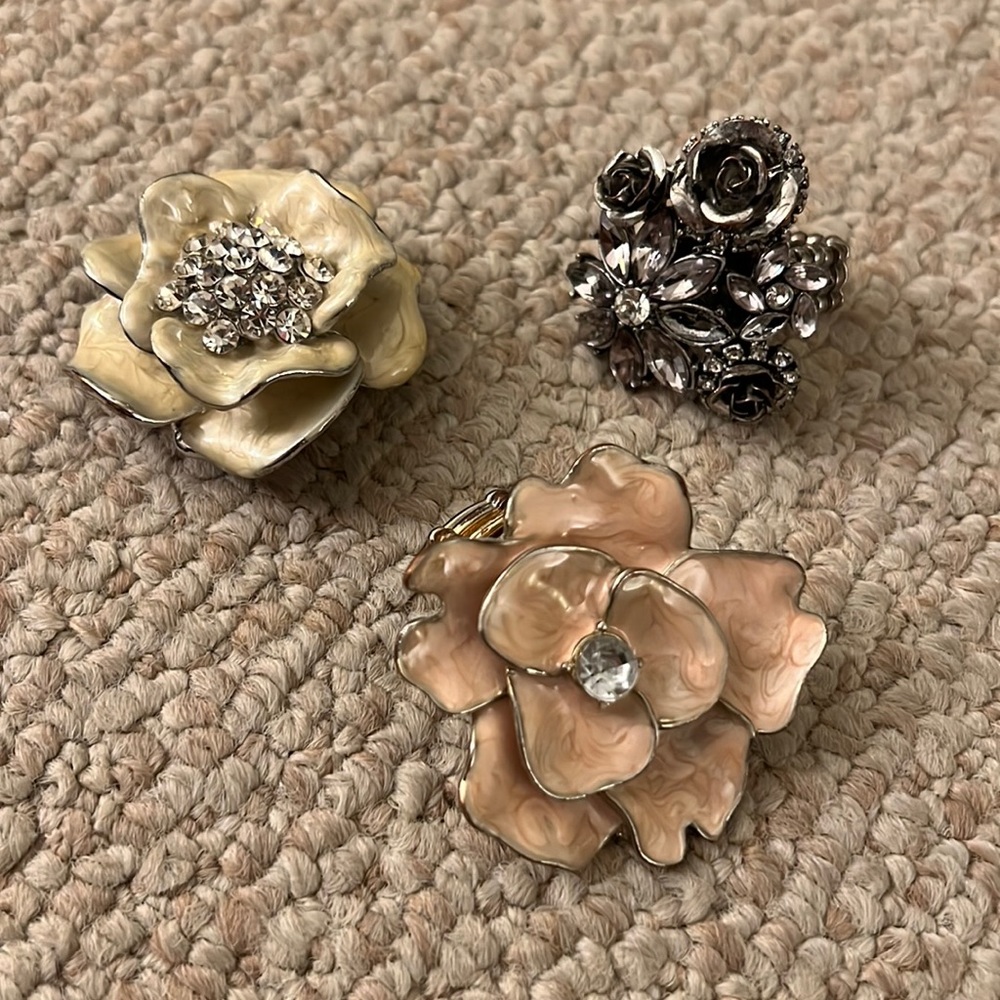 3 Pack Floral Costume Rings